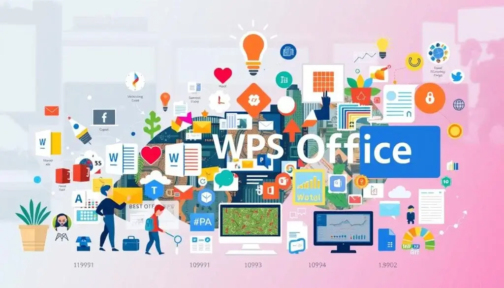 WPS Office办公套件功能全景插画
